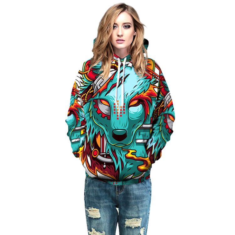 Digital printed loose hooded sweatshirt