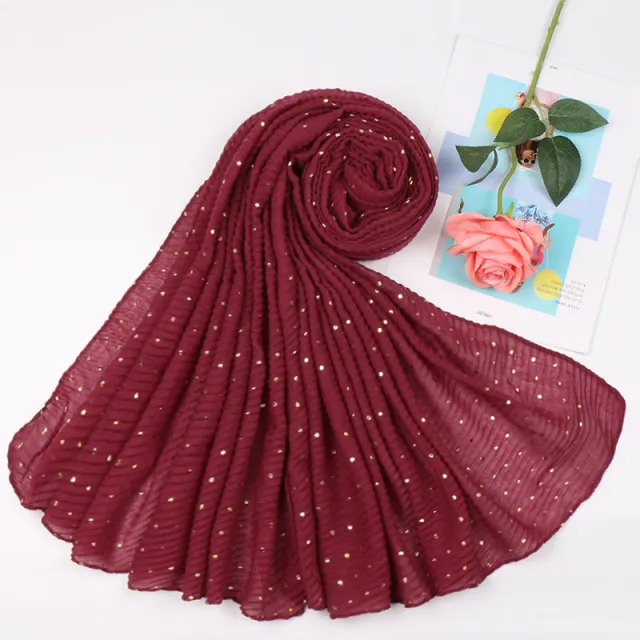 Sprinkle gold folds bronzing cotton and linen scarf Wine Red - Shop at LoveMi