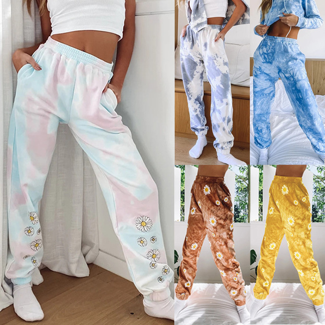 European and American print bouquet foot pants trousers