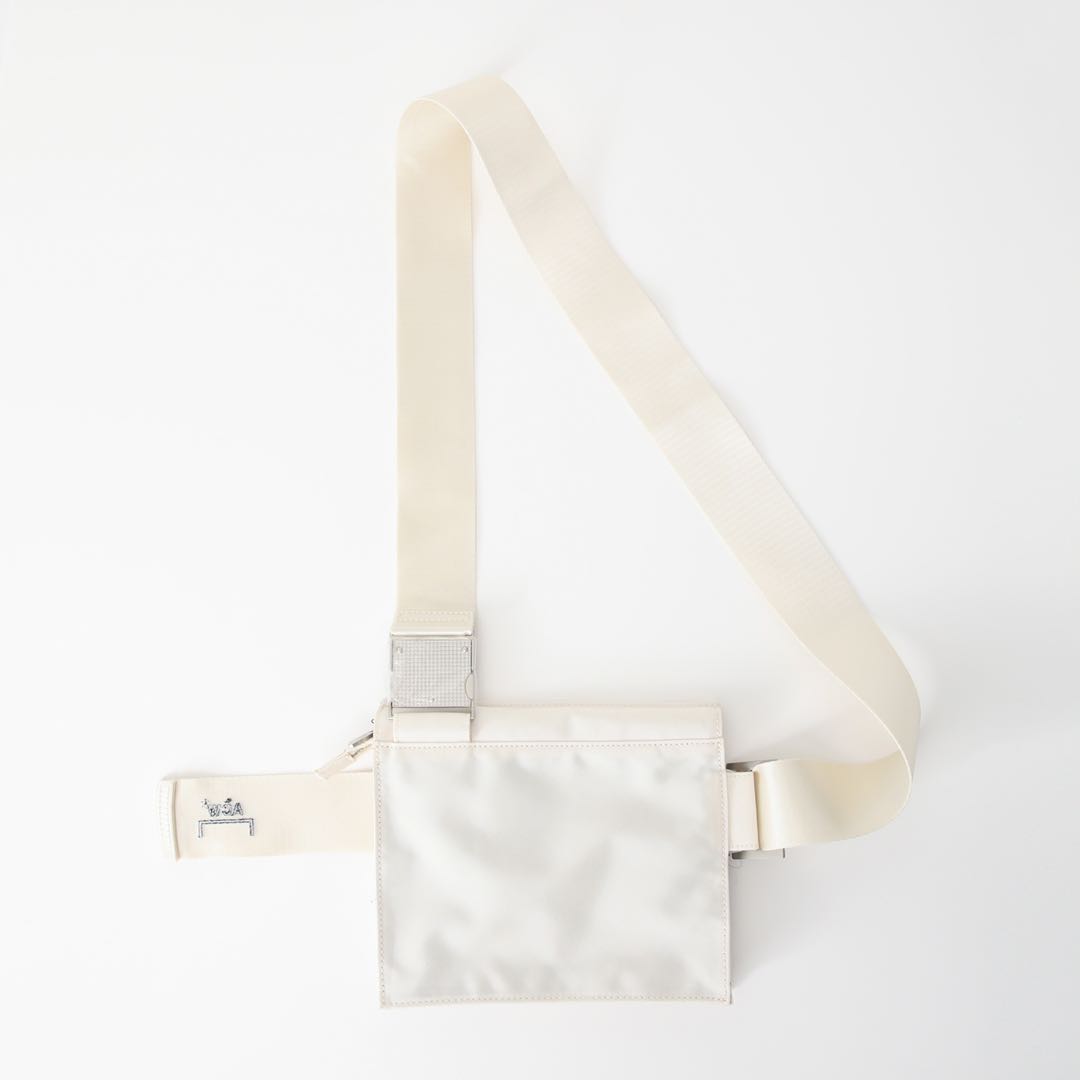 Black Beige embroidered logo messenger bag