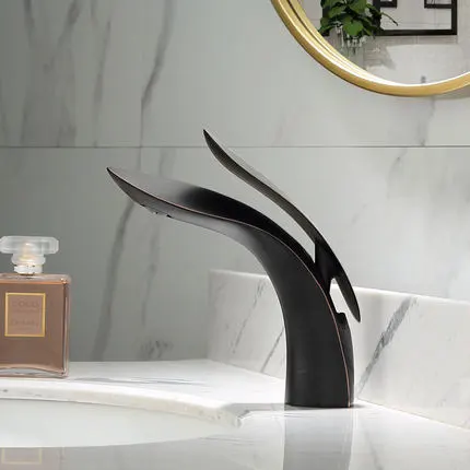 Nordic style all-copper gold under-counter basin faucet - Black