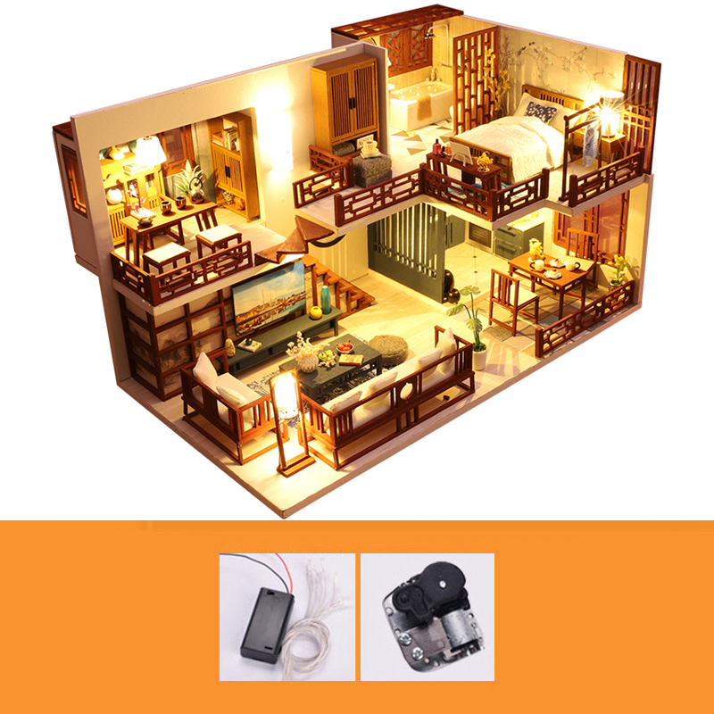 Mini Wooden House Assemble 3D Miniaturas Puzzle Toys For Children Girl Gift