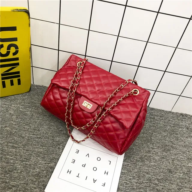 Large capacity rhombus ladies bag Red - Shop at LoveMi