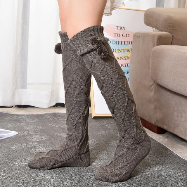 Stockings Women Cable Knit Cotton Extra Long Boot Grey - Shop at LoveMi
