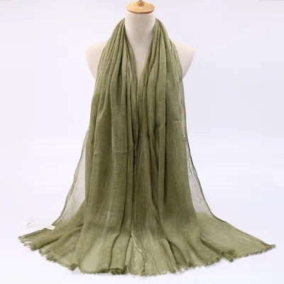 Monochrome cotton and linen female fur shaved scarf Armygreen - Shop at LoveMi