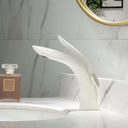 Nordic style all-copper gold under-counter basin faucet - White