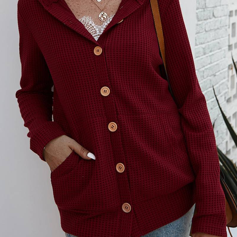 Senna check hooded button cardigan