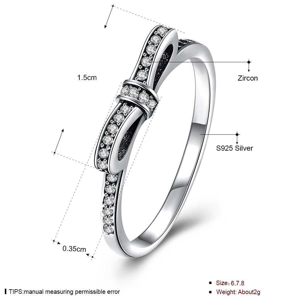 Ladies bow black zircon silver ring