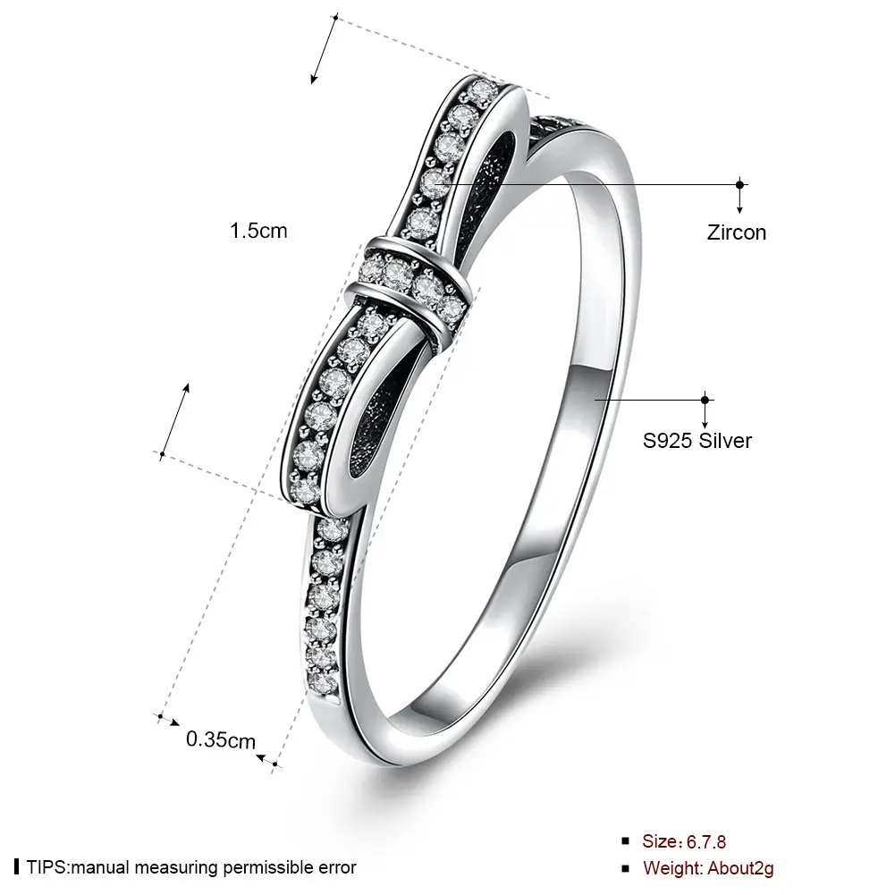 Ladies bow black zircon silver ring