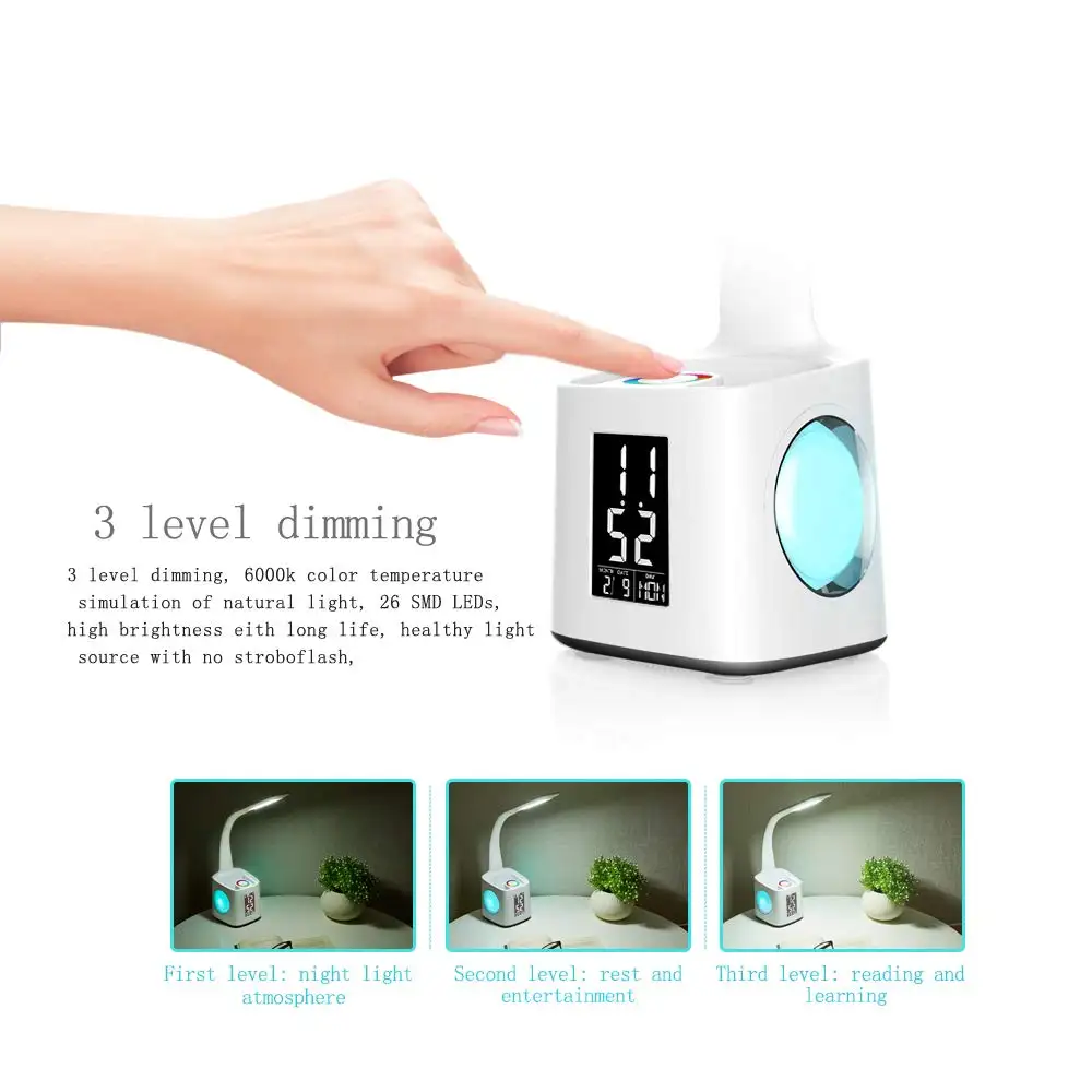 Study LED Desk Lamp USB Charging Port&Screen&Calendar&Colors