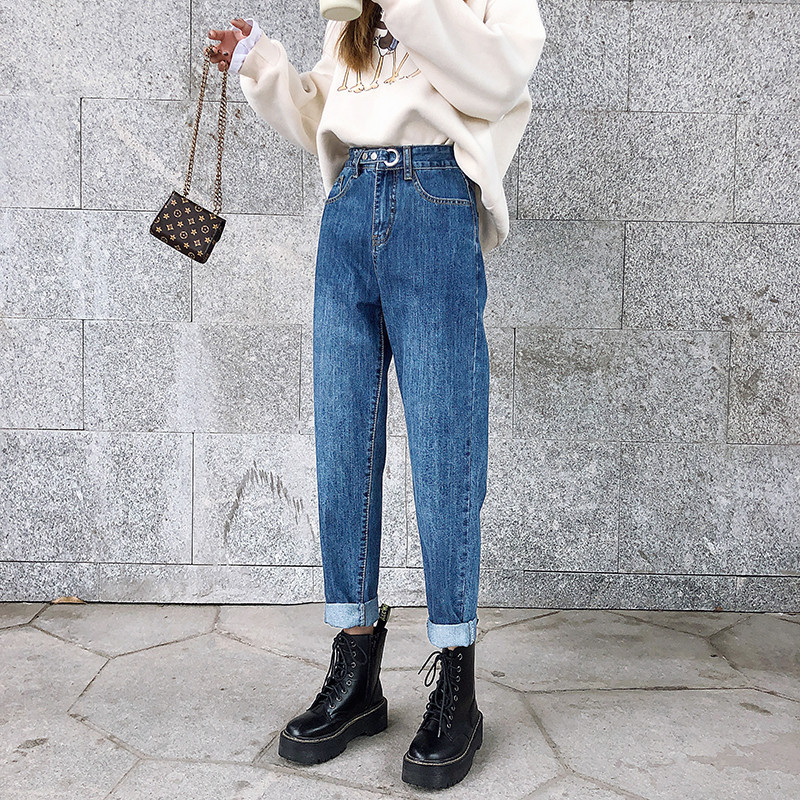 Elastic high waist loose harem pants Dark Blue - Shop at LoveMi