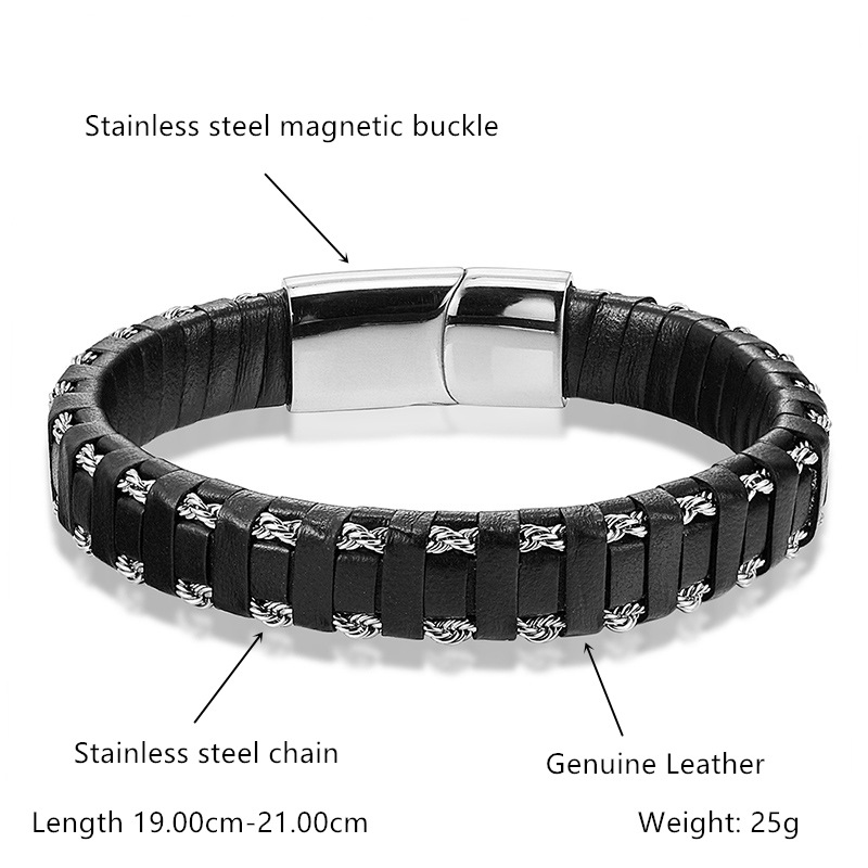 Fashion stainless steel leather woven Bracelet