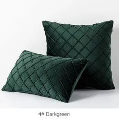 Diamond plaid velvet pillowcase - Dark Green - View 1