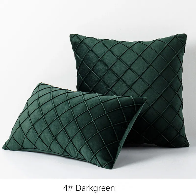 Diamond plaid velvet pillowcase - Dark Green