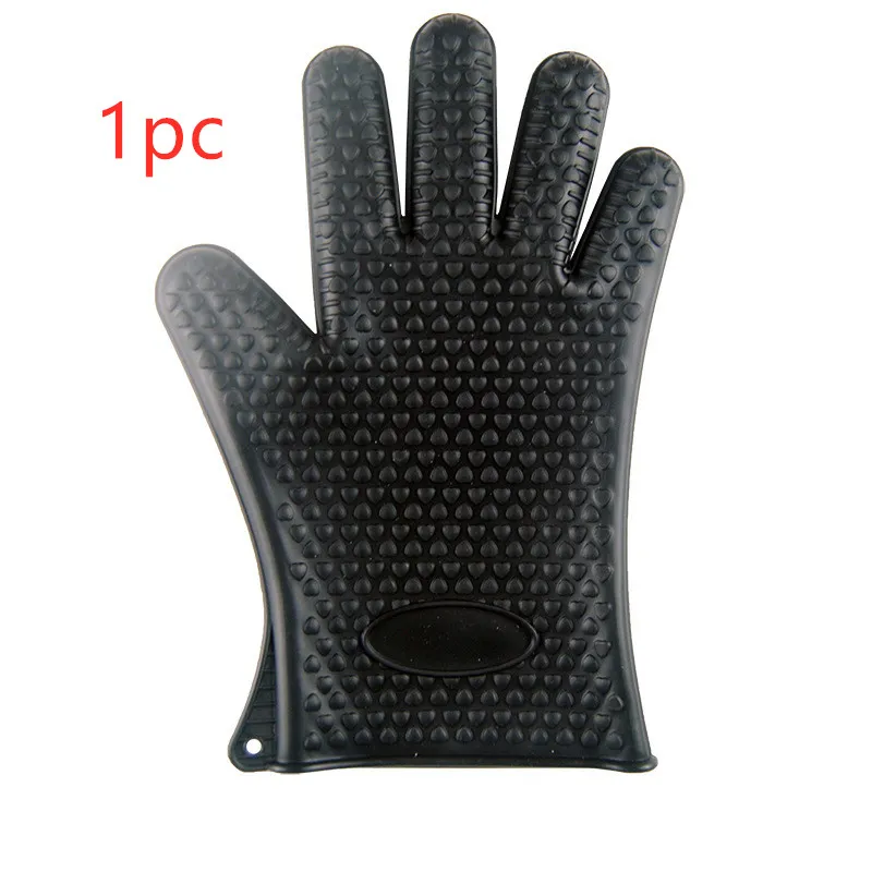 Food Grade Silicone Heat Resistant BBQ Glove Silicone Oven Mitts - Black