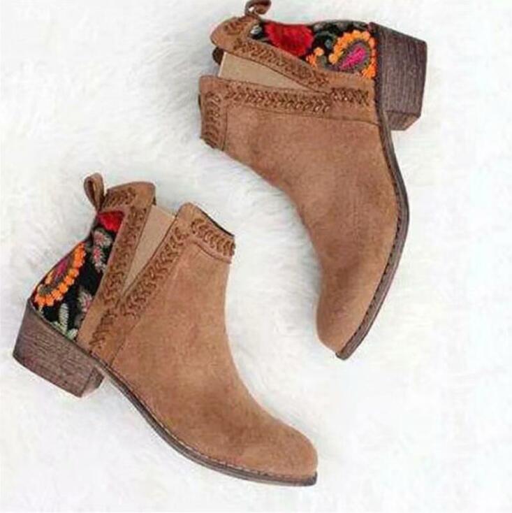 British style embroidered nude boots