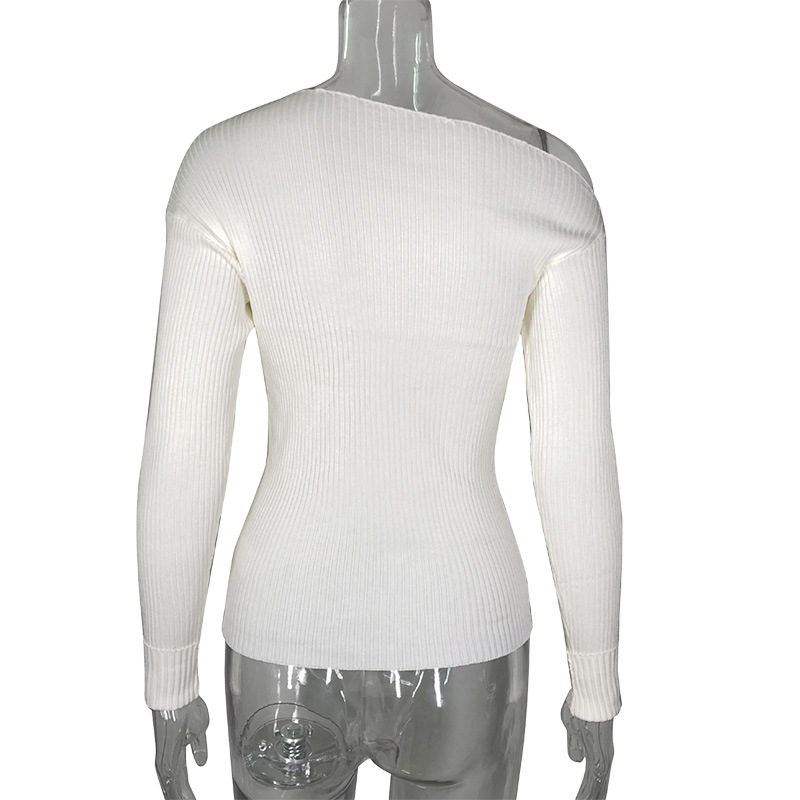 Ladies white slanted shoulder long sleeve top