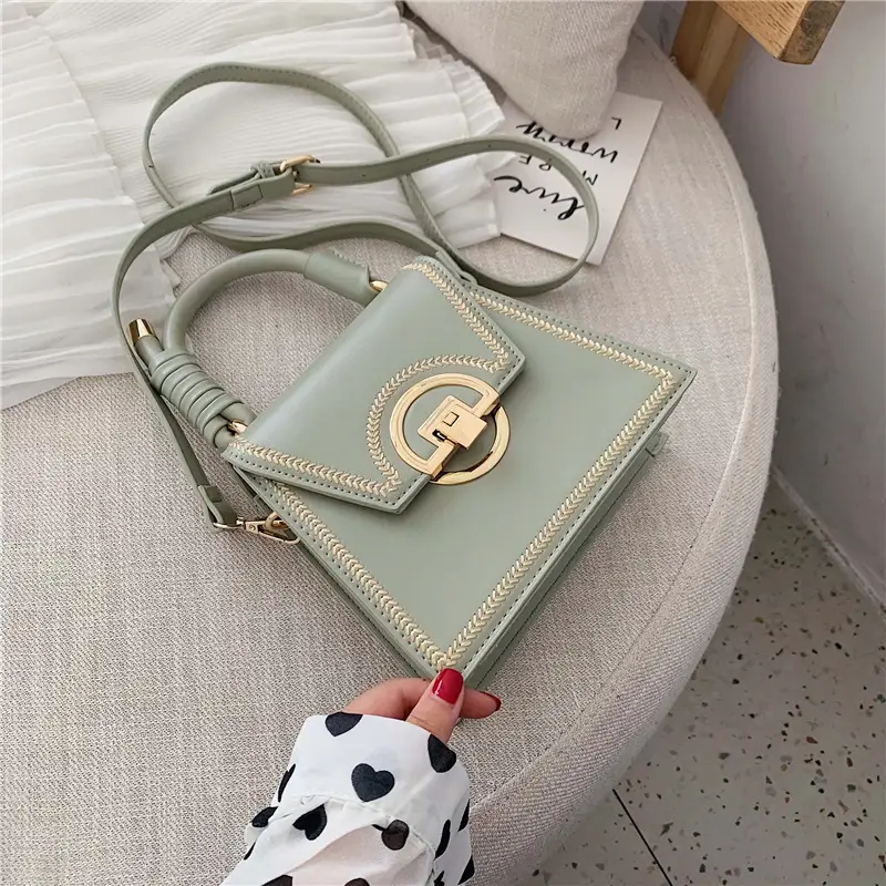Small Square Crossbody Bag with Lock Closure and Top Handle