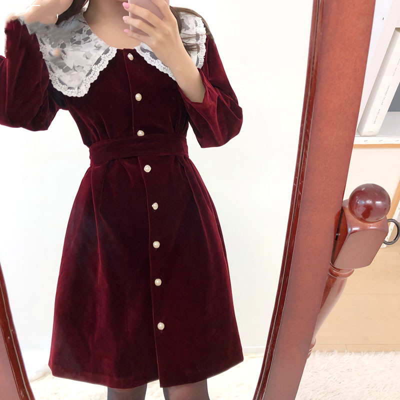 Ladies French Gold Velvet Dress