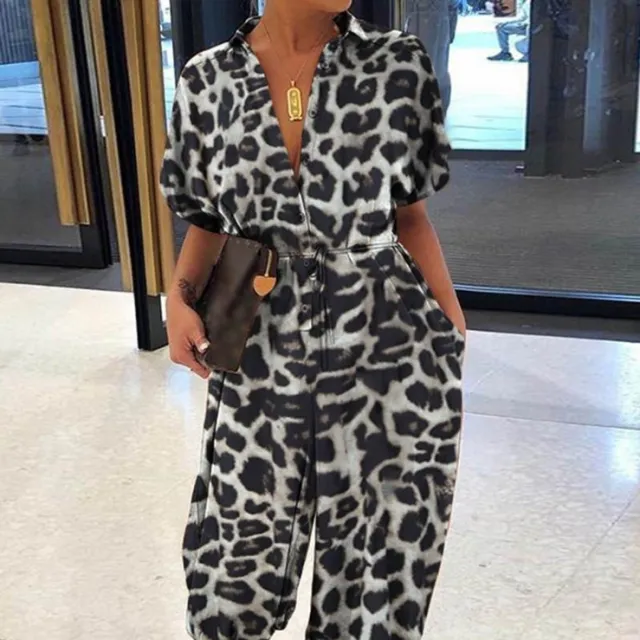 Retro women's short sleeved button casual pants Black Leopard - Shop at LoveMi