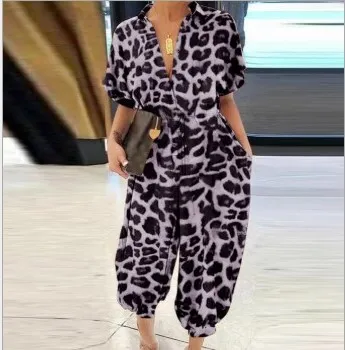 Retro women's short sleeved button casual pants Purple - Shop at LoveMi