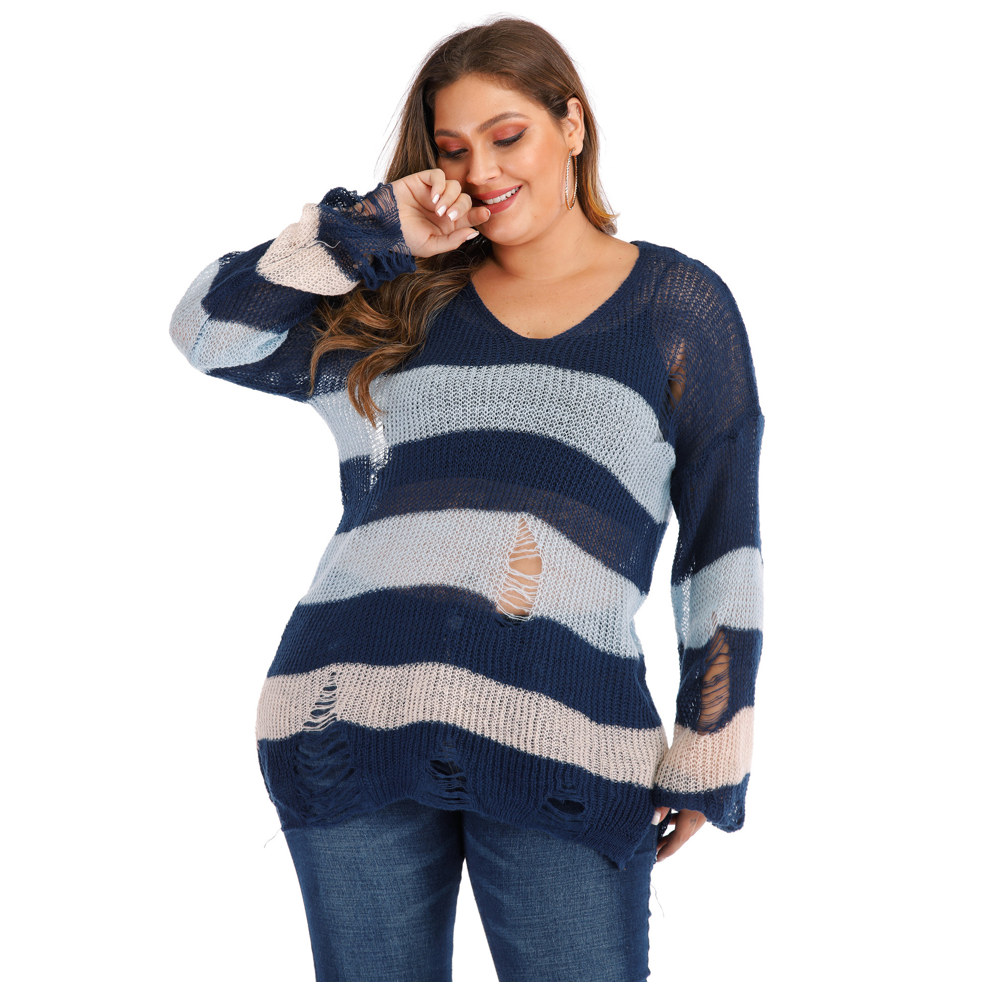 Sheer striped knitted sweater