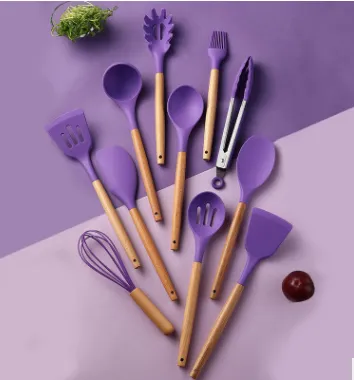 Silicone Kitchenware Cooking Utensils Set Heat Resistant Kitchen Non-Stick Cooking Utensils Baking Tools - Purple