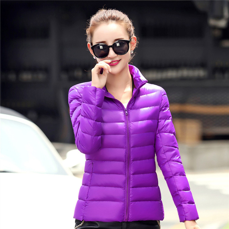Lightweight short slim down jacket with stand-up collar