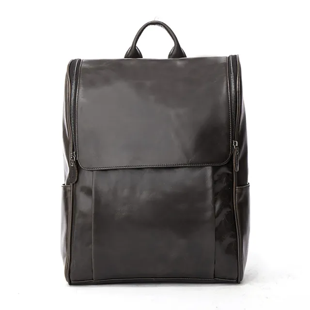 First layer leather black computer backpack Grey - Shop at LoveMi
