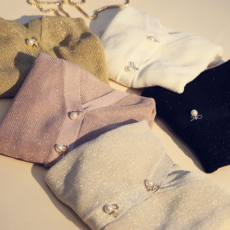 Ice silk bright silk cardigan sweater