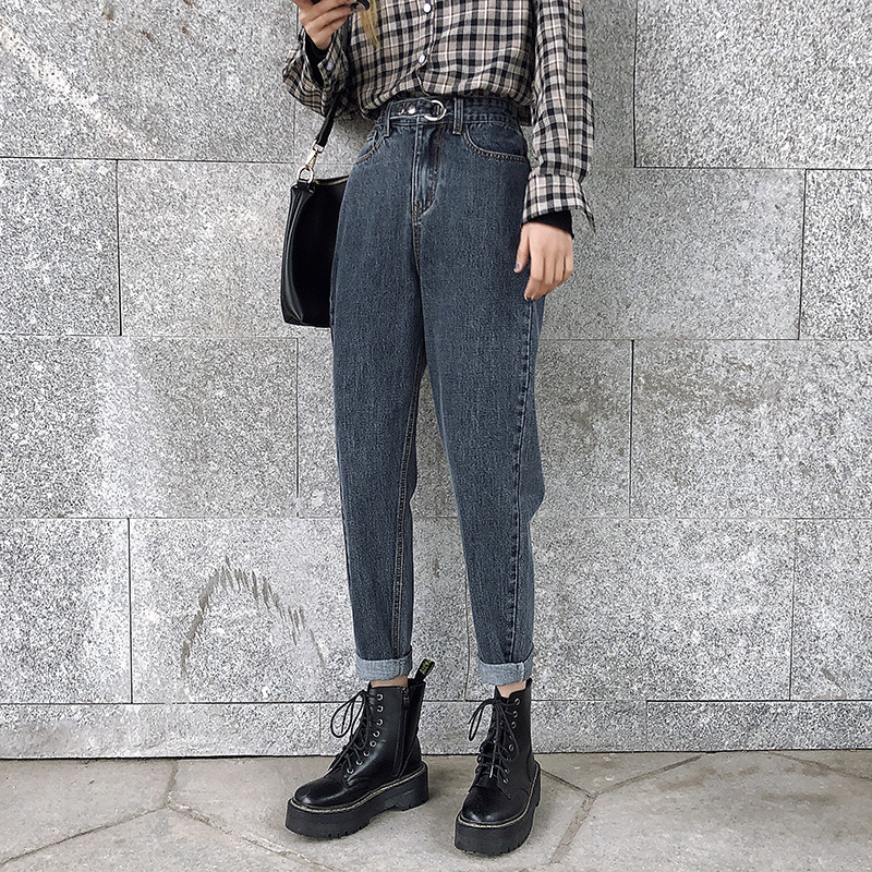 Elastic high waist loose harem pants Bluegrey - Shop at LoveMi