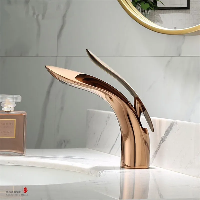 Nordic style all-copper gold under-counter basin faucet - Rose Gold