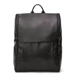 First layer leather black computer backpack - Black - View 1