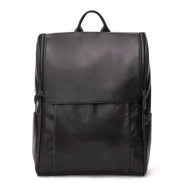 First layer leather black computer backpack Black - Shop at LoveMi