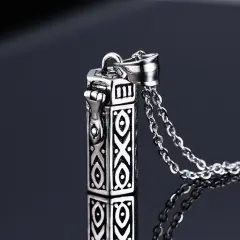 Titanium Vintage Ash Box Pendant Jewelry - Silver - View 1