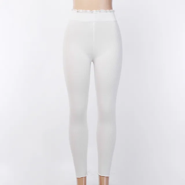 Elastic leg pants with wood ears White - Shop at LoveMi