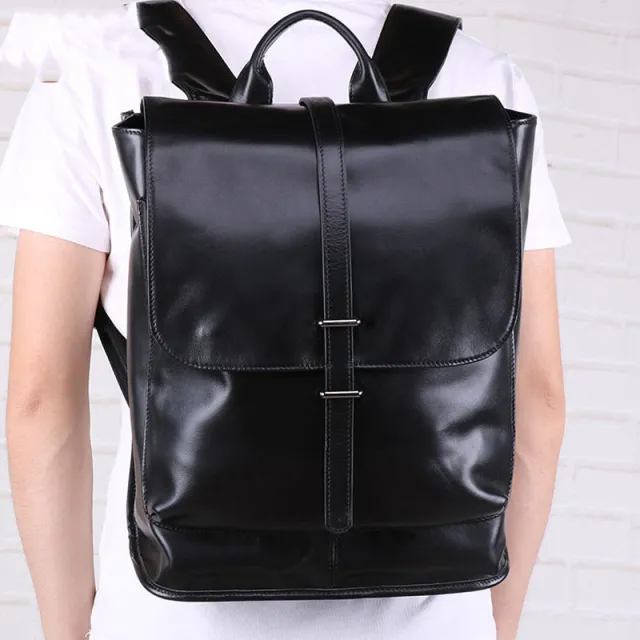 Black oil wax leather backpack Black - Shop at LoveMi