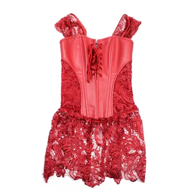 Faux Leather Cutout Ribbon Corset Red - Shop at LoveMi
