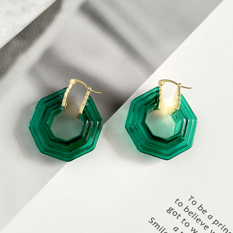 Polygonal brass gold-plated earrings