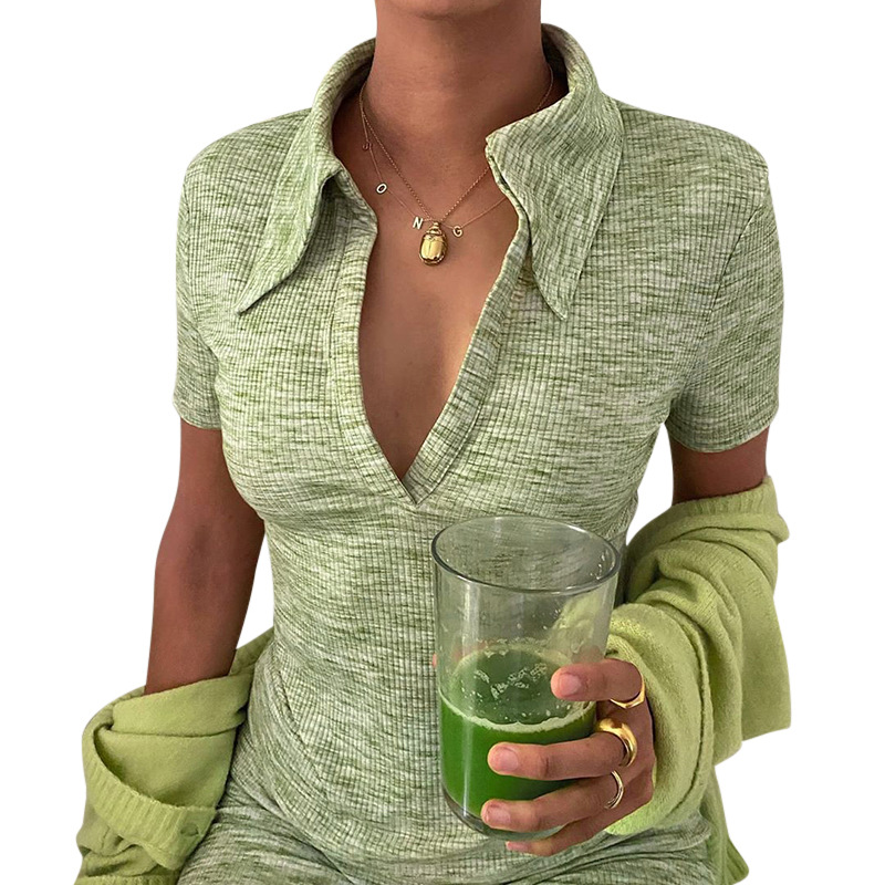 Pure color slim short sleeve top