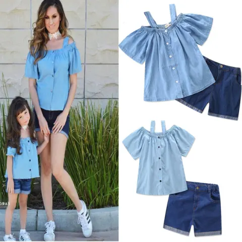 Mother-daughter Cotton T-shirt + Round Skirt Pants