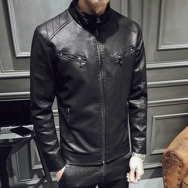 Leather jacket men's leather zipper cardigan men's jacket