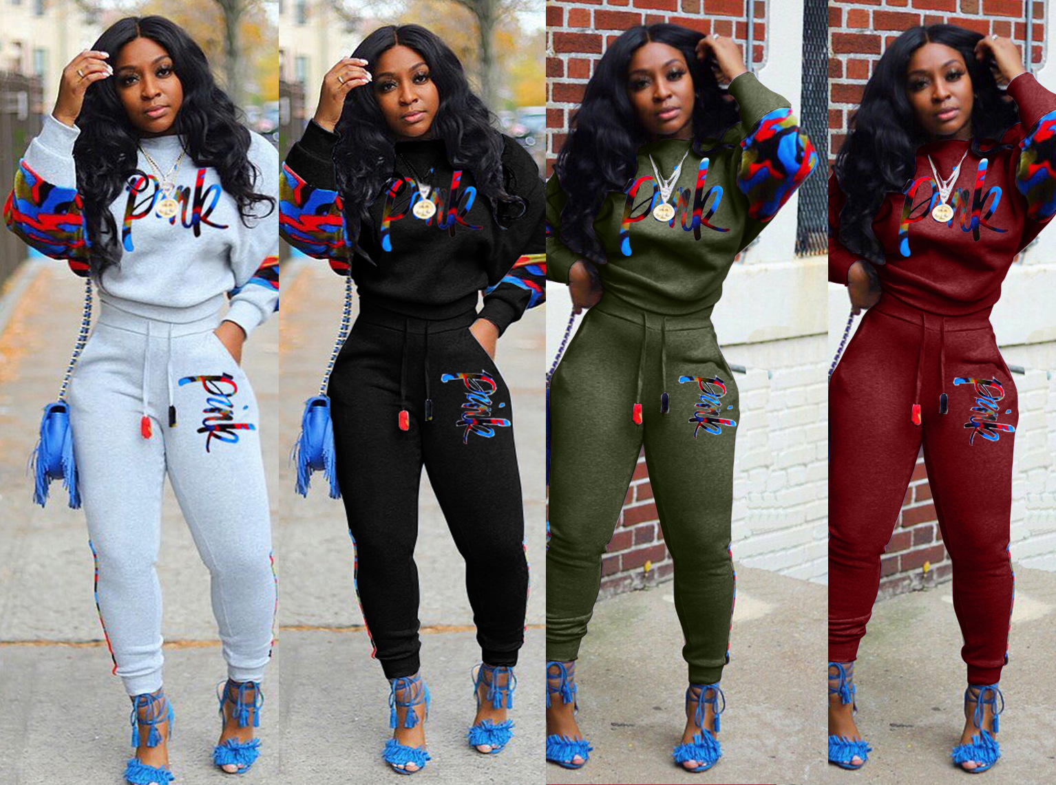 Printed stitching sweater suit