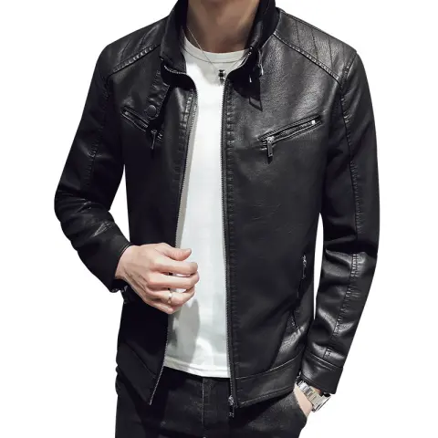 Leather Jacket Men's Zipper Cardigan