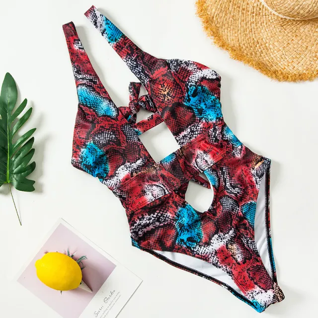 Snake print one piece bikini Red - Shop at LoveMi