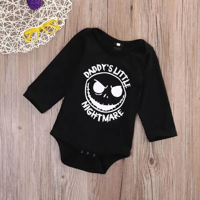Baby Bodysuit Long Sleeve Cotton Romper with Nightmare Print — B, 90cm