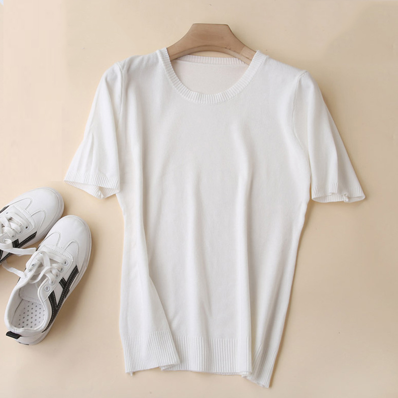 Knitted solid color short sleeves