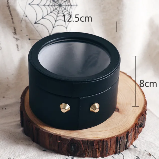 Korean round leather packaging flower box Black - Shop at LoveMi