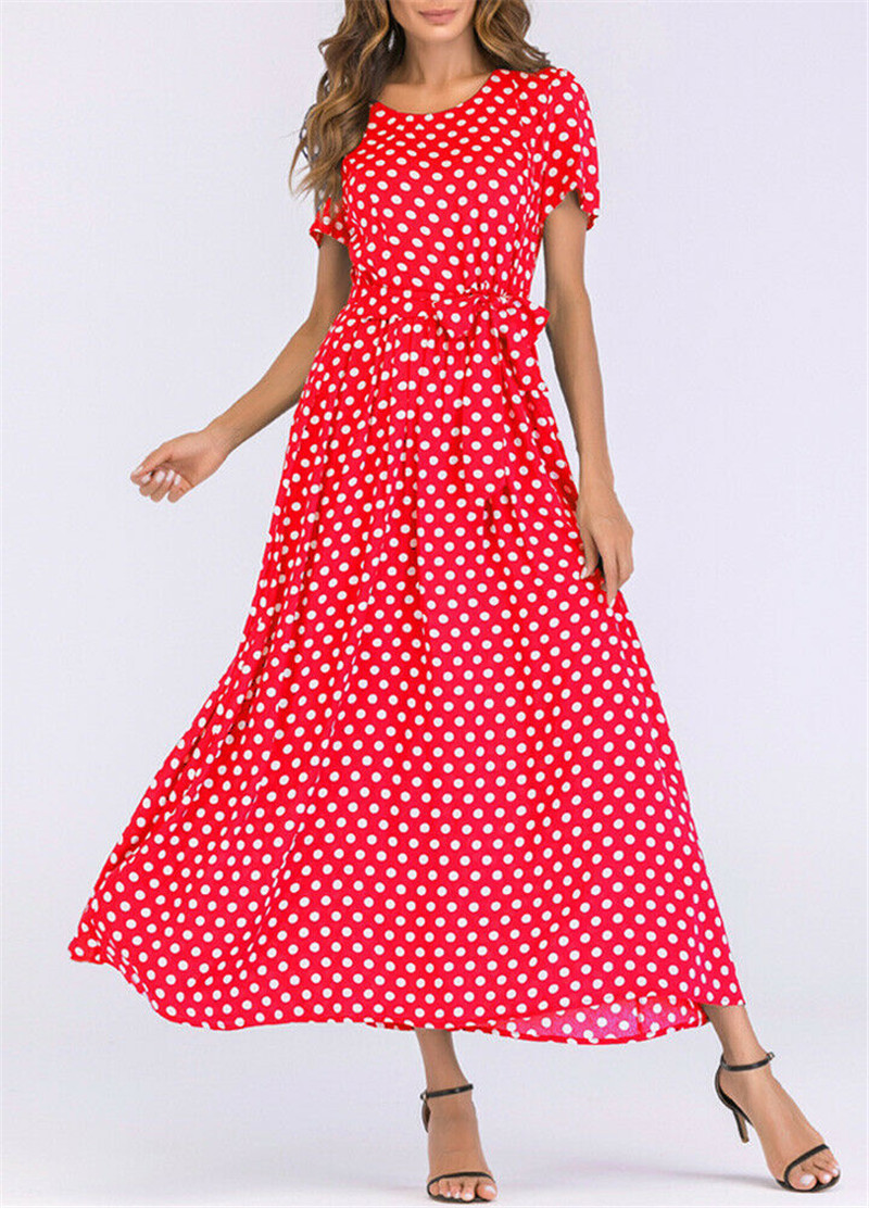 Elastic waist polka dot print dress