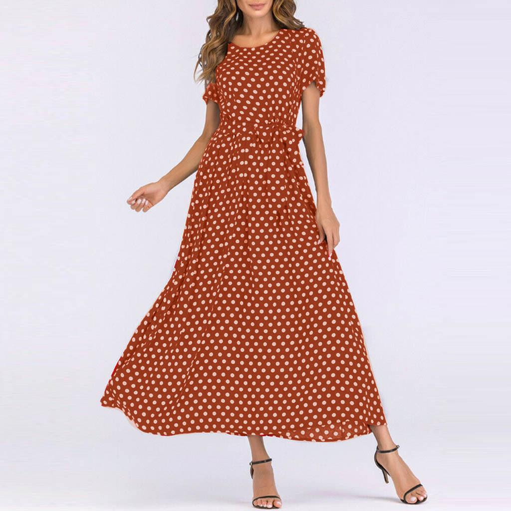 Elastic waist polka dot print dress
